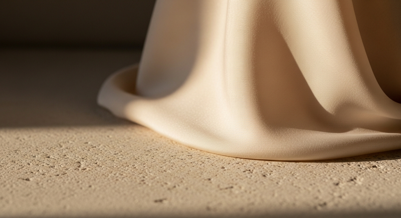 Close-up of pale fabric surface in warm morning light, smooth textile texture, no visible seams or lines